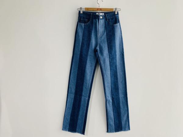 Contrast Color Ladies Denim Jeans / Light Wash Mid Rise Push Up Jeans TM7064