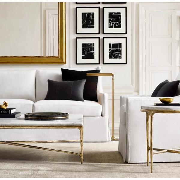 Meubles de table de café pour salon moderne en acier inoxydable avec pierre sintrée Top Newland Manufacture de meubles