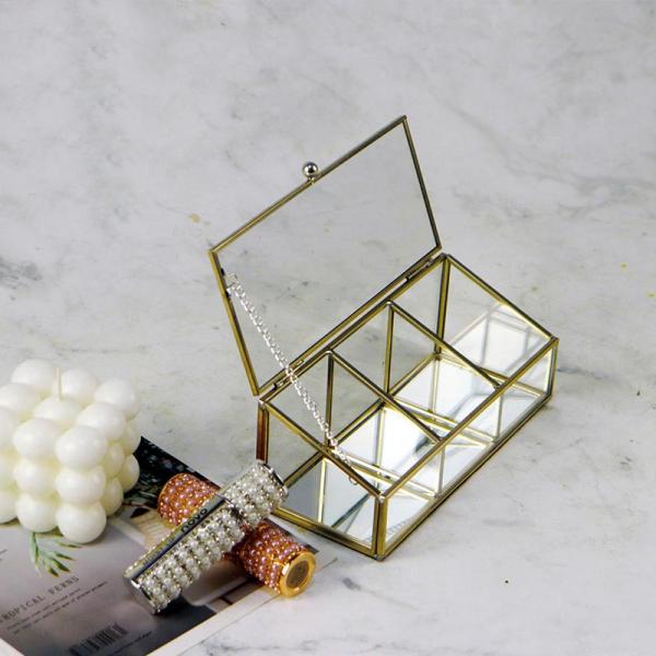 Silver Copper edge three-panel jewelry candy earning box Ring ear studs Storage flower gift Glass cover