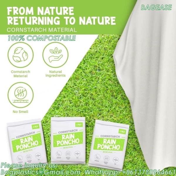 100% PLANT-BASED, Compostable, Biodegradable, Cornstarch, Recyclable, Recycled Rain Ponchos with hood adults