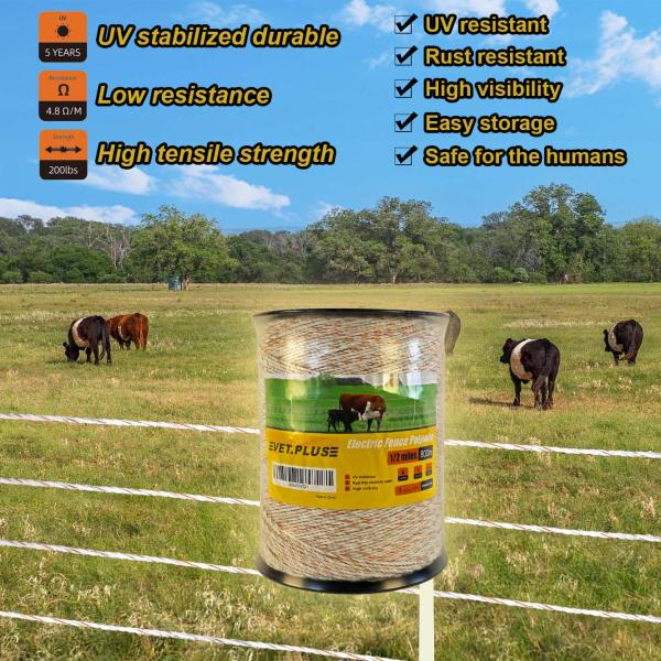 Electric Fence Wire with 9 Strands Stainless Steel Conductors for Reliable Conductivity, 3mm Diameter Portable Electric Fence Polywire, UV and Rust Resistant