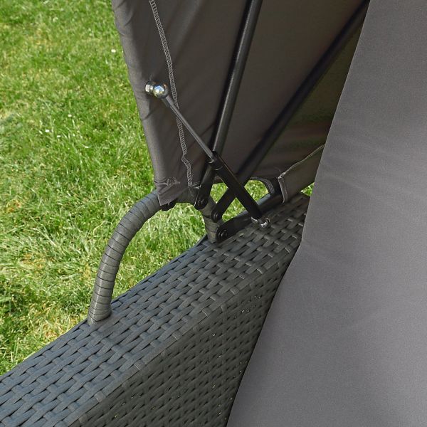 Leisure Outdoor Rattan Double Sun Bed Rattan Wicker Chaise Lounge Garden Poolside Canopy Bed  Sofa Bed With Stool Bench