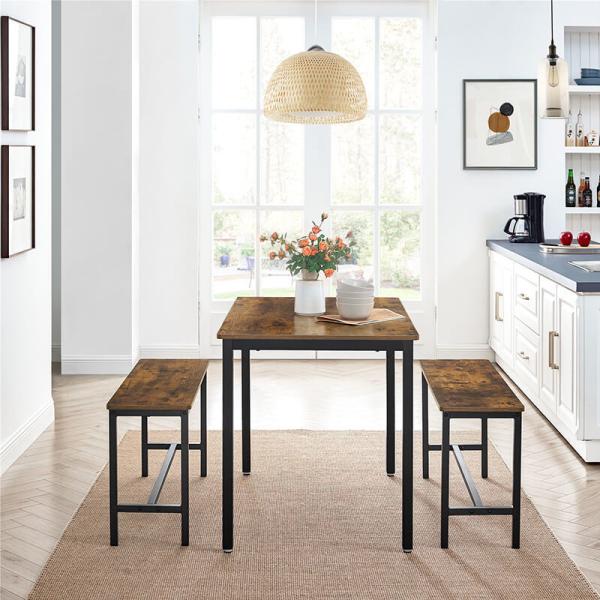 Dining Table with 2 Benches, Industrial Dining Table Set, Dining Table, Dining Benches, Kitchen Furniture, KDT070B01
