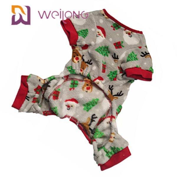 100% Velvet Fabric Dog Christmas Pajamas Customized Embroidered