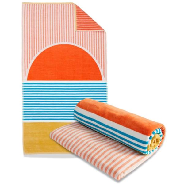 Designer Beach Towels for Pool, Spa, and Coastal Resorts with Vibrant Colorful Stripes