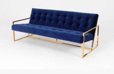 Nice design wooden button velvet upholstery stainless steel frame long back sofa