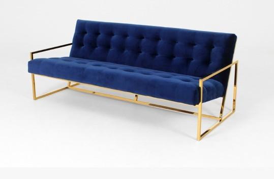 Nice design wooden button velvet upholstery stainless steel frame long back sofa