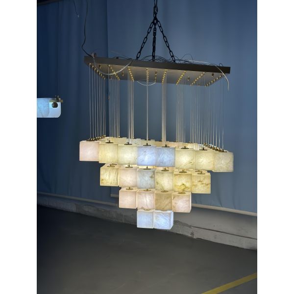 Modern Natural Marble Chandelier Luxury Natural Spanish Villa Living Room Lamp Post Restaurant Alabaster Pendant Lamp