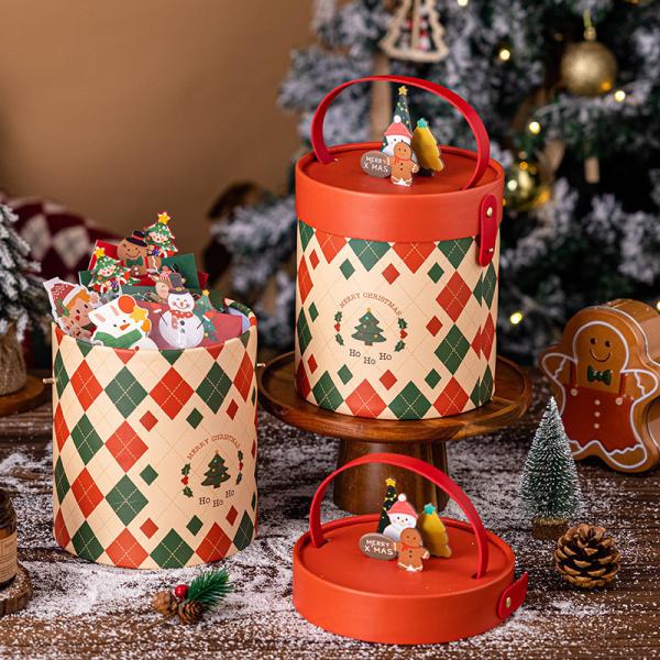 Custom Creative Cylinder Paper Round Christmas Gift Boxes Packaging Tube with Handle