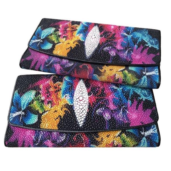 Authentic Stingray Skin  Closure Female Large Flower Purse Wallet Genuine Leather Lady Phone Clutch Women Card Holder