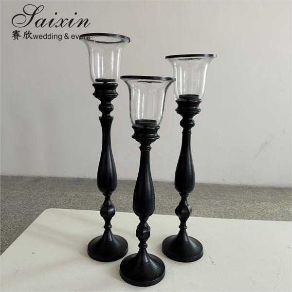 Candeeiro preto 3 peças Conjunto Metal Decoração de casamento Candeeiro de vidro preto Central