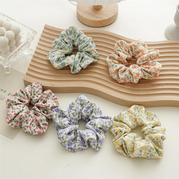Spring catharanthus roseus blue floral chiffon scrunchie Japan Korea fat sausage circle ins lady head rope