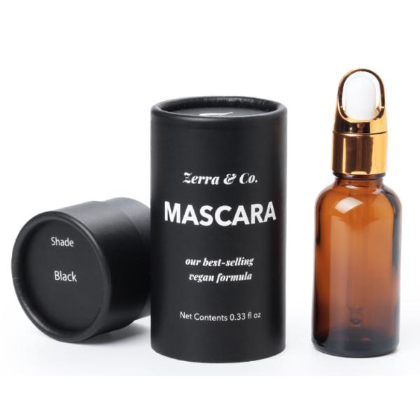 Drop Bottles Rigid Cardboard Cylinders With White Ink Black Printed