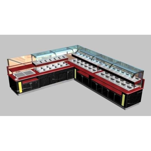 L-Shaped Restaurant Commercial Buffet Equipment, L(6325+4700) x W1000 x H(850+650) MM