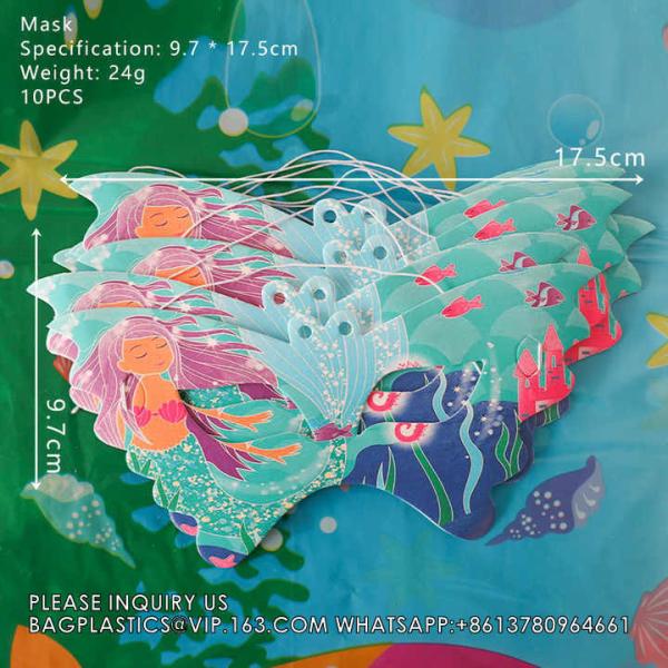 Party Supplies Set Mermaid Series Tableware Banner Mask Decoration Cake Topper Gift Bag Kids Paper Toy Birthday