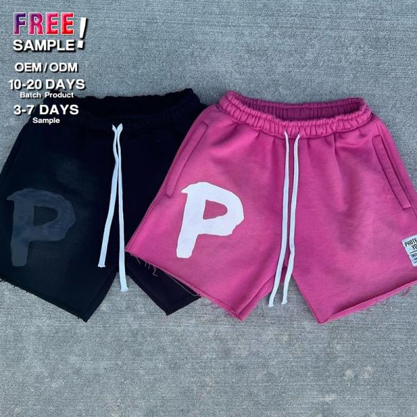 Calzoncillos personalizados Logotipo de bordado de verano Calzoncillos Lavados con ácido Rips Distressed Cut Edge Vintage Streetwear Casual Raw Hem Shorts hombres