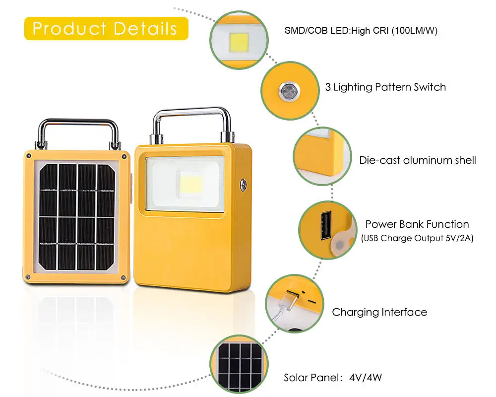 Super bright portable solar work lamp | Three mode  lighting | Emergency power bank function | Outdoor camping car emergency