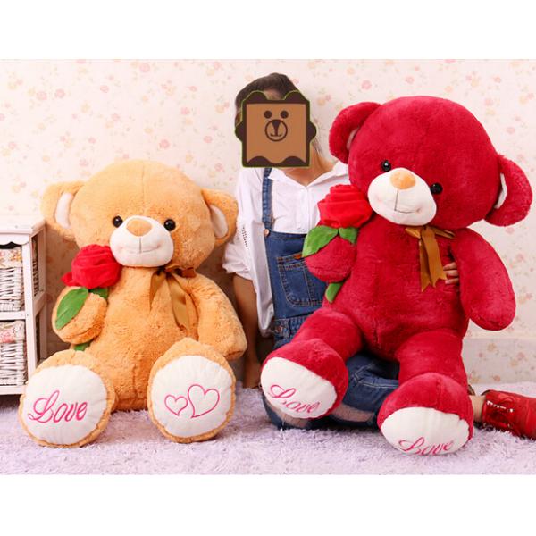 Cute Giant Red Teddy Bear Stuffed Animal Toys With Rose Flower Jumbo 80cm