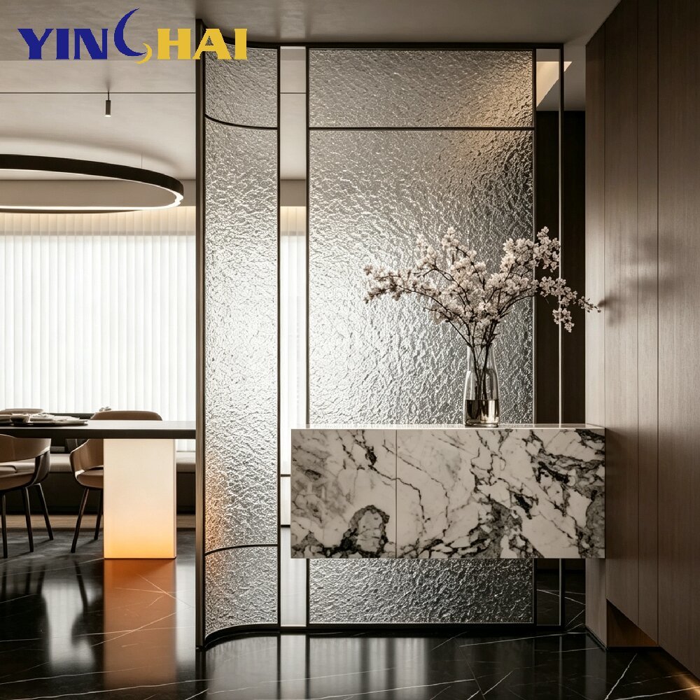 YINGHAI Custom Stainless Steel Curved Frame Textured Glass Screen Partition