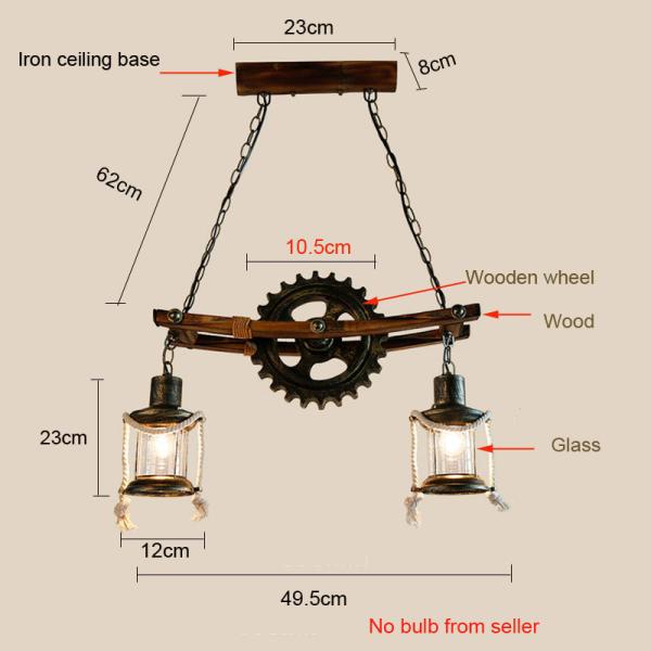 American Design Glass Chandelier Retro Cafe Wooden Lamp Gear Industrial rectangle chandelier(WH-VP-71)