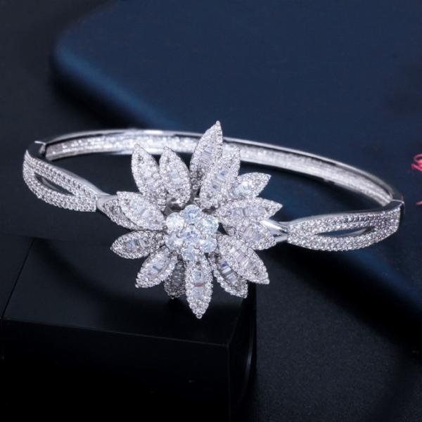 Luxury Pink Rose Gold Silver Color CZ Bracelet Bangle for Wedding Women on Hand Bangle Gift Charm Cubic Zirconia Bangle