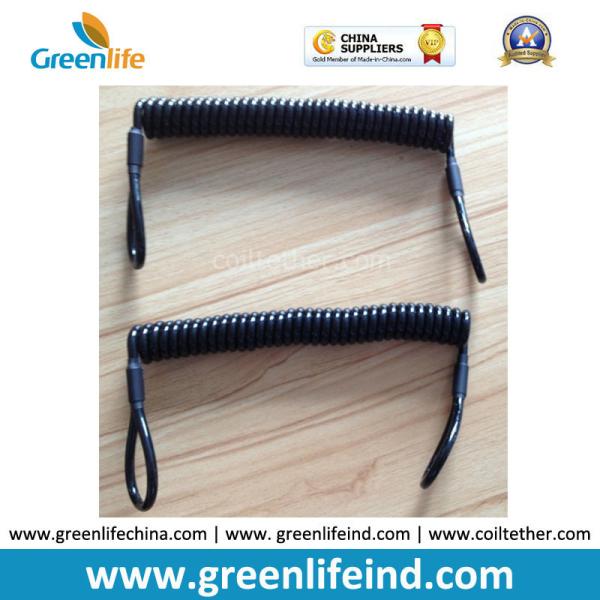 High Pulling Black Stretched Spring Coiled Lanyard Retainer w/Loop Ends