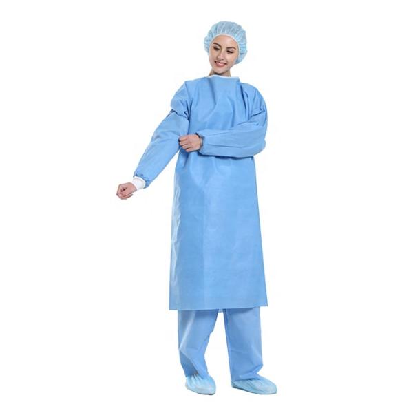 Blue Color Non Sterile 50g Non Woven Disposable Gown
