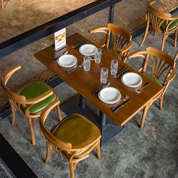 Retro American Style Solid Wood Metal Base Restaurant Furniture Cafe Table and Chair Set for Sale