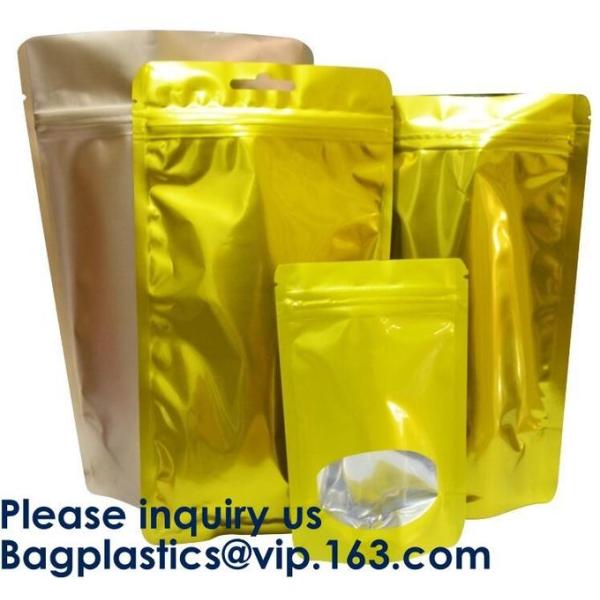 3 Side Seal Metallized Foil Inside Stand Up Zipper Plastic Bags/ Glossy Gold Printing Flat Foil Pouch Bagease Bagplastic