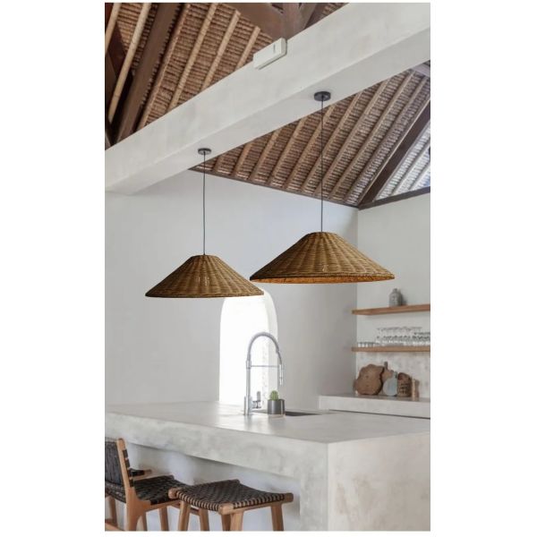 farmhouse light bar dining lights Minimalist Brown Beige Retro wicker pendant light(WH-WP-96)