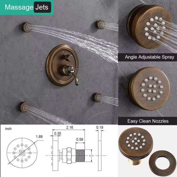 9 inch Rain Shower Head Antique Brass 3 Way Shower System Set for Exposed B S Faucet
