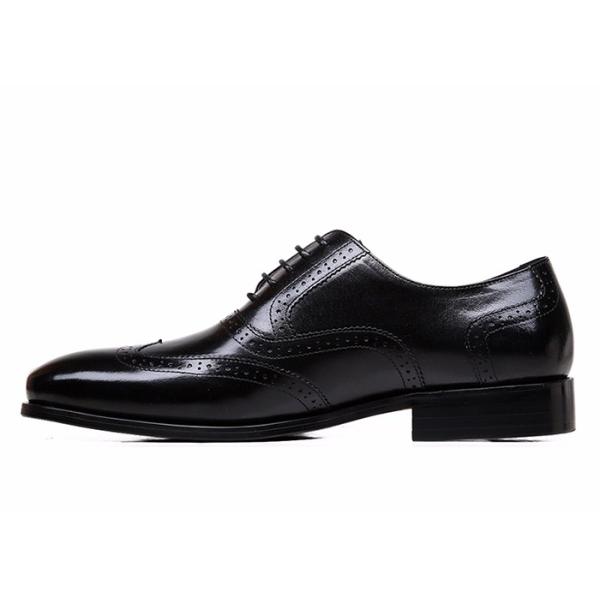 Goodyear Mens Black Leather Brogues , Carved Handmade Men Business Casual Shoes