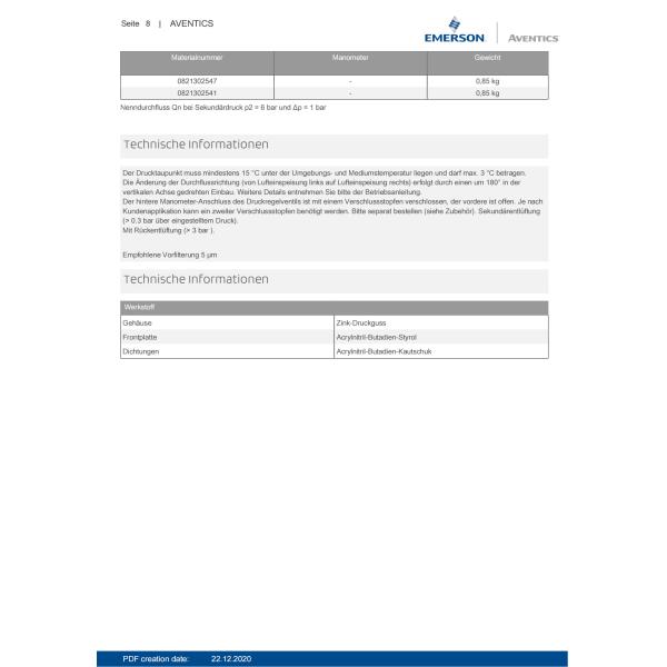 AVENTICS Die cast zinc Housing Pressure Regulator Series NL4 – RGS – 0821302505 G 1/2 G 3/4