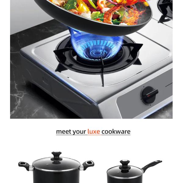 Hot Sale 10 Pcs Aluminum Cooking Pot Set Custom Pots And Pans Cookware Black Nonstick Cookware Sets With Glass Lid