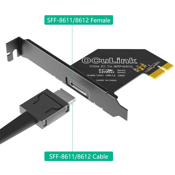 PCI-E 4.0 x1 to Oculink SFF-8611/8612 Adapter with SFF-U.2 SSD Conversion and Wide OS Compatibility