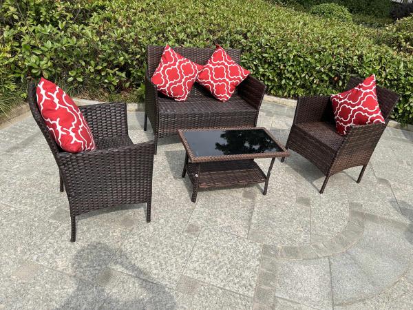 China Factory Wholesale Rattan Sofa Waterproof Design Indoor Outdoor Sofa Table Chair Dining Desk Ottoman Furniture Set