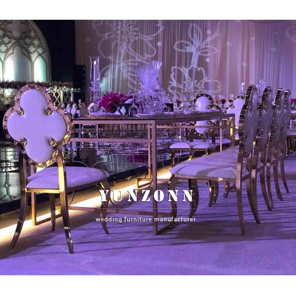 Luxury Hotel Wedding Four Leaf Clover Back Design Glossy Gold Chair for Mariage Ceremony