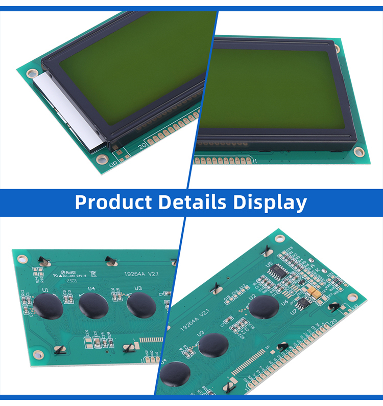 Yellow Green Film Uv ResiStant Material 19264A Graphic LCD Display SBN0064 Warranty For Three Years 5V 3.3V