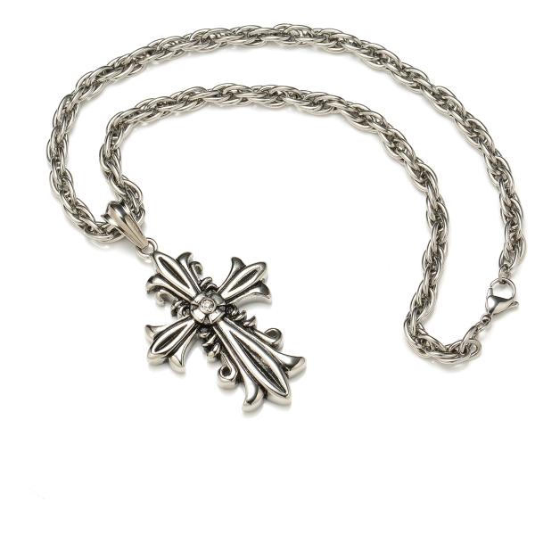 Punk style fashion necklace stainless flower cross pendant necklace