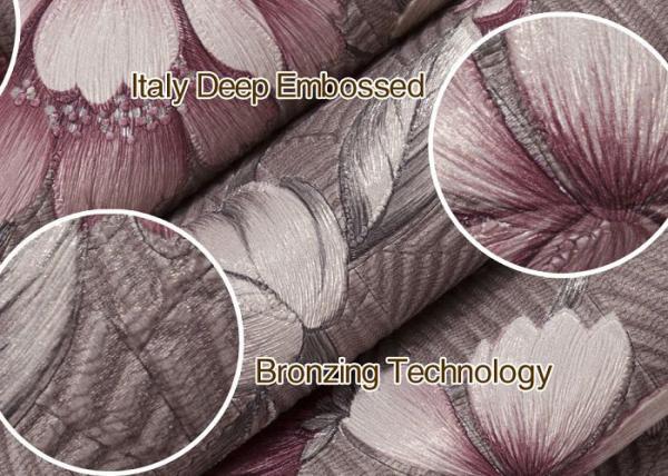 Luxury Coffee Color Country Vinyl Wallpaper With Floral Pattern for Living Room