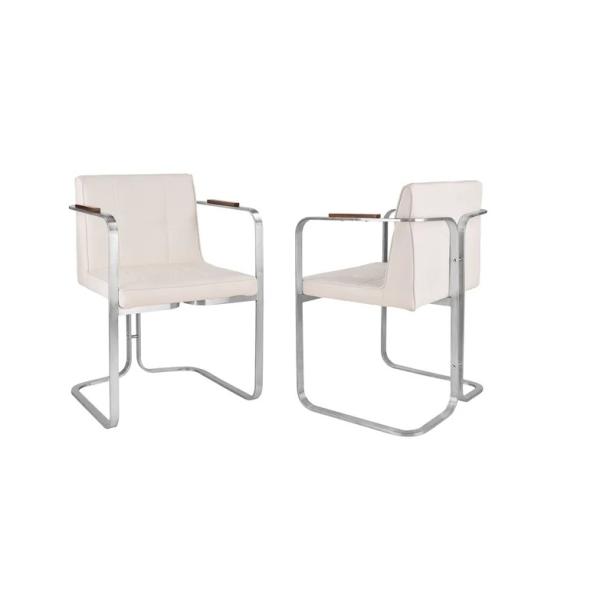 Contemporary silver stainless steel dining chair PU leather upholstery armrest chair for living room