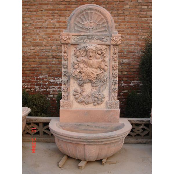Lotus Flower Carved Pink Marble Stone Wall Water Fountain