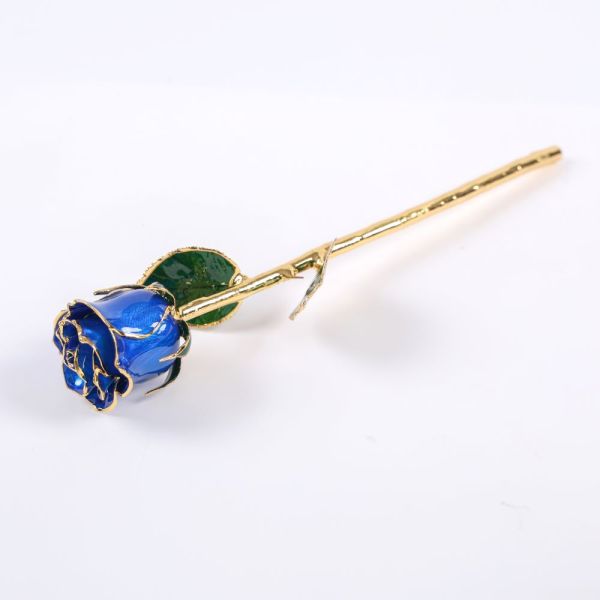 24K Gold-plated Rose Flowers, Natural Rose Craftsmanship, Single Branch, Blue Rose, in Bloom, Rose Resin Preservation