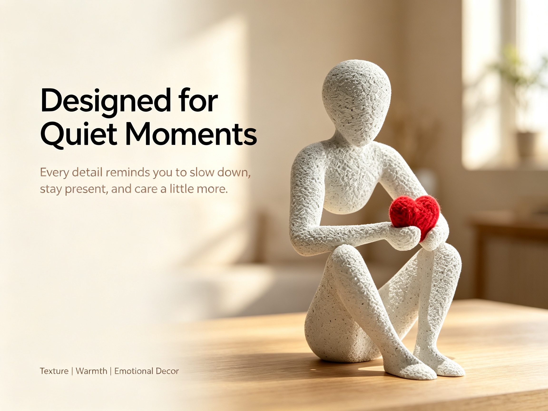 Abstract Love‑Themed Red‑Heart 3D Printed Art With Minimalist Silhouette For Home Display, Gifting