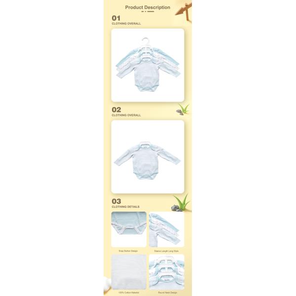 Snap Button Closure 100% Cotton Baby Rompers for in Autumn Long Sleeve and 0-3 Months