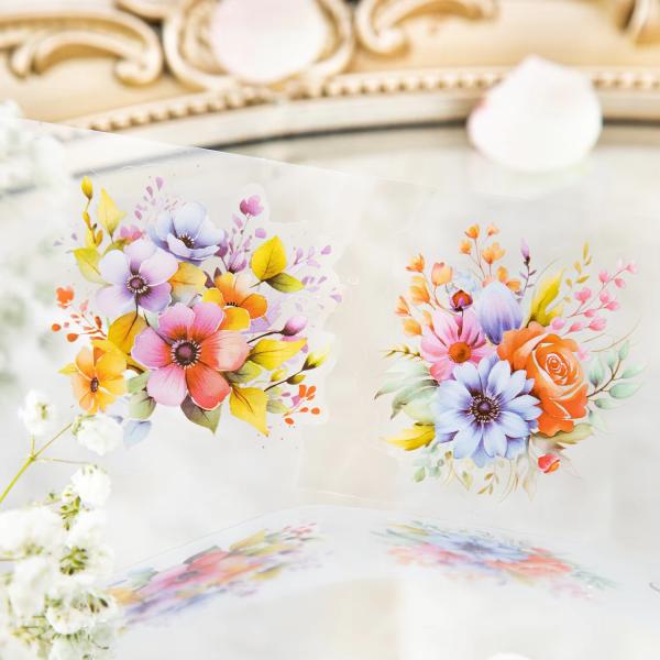 2M/Roll Flower Series PET Adhesive Tape Encounters with Sea Plant Hand Ledger DIY Material Decorative Circular Sticker 8 Styles