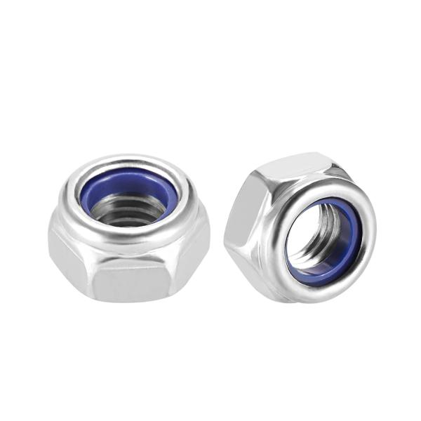 Acier au carbone bleu blanc galvanisé hexagonal auto-verrouillage écrous zinc plaqué DIN985 DIN982