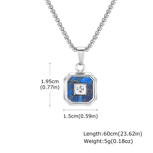 Collier en acier inoxydable unisexe sur mesure avec lapis incrusté et zircon étincelant de 10 mm de diamètre
