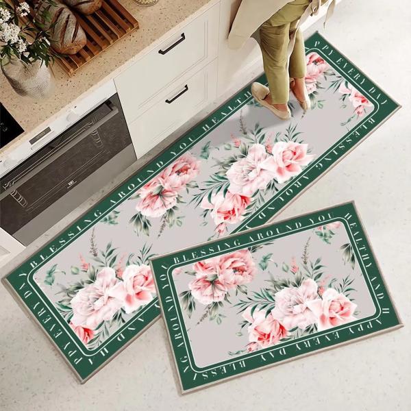 Plant Flower Printing Kitchen Floor Mats Non Slip 40*60mm Rectangle