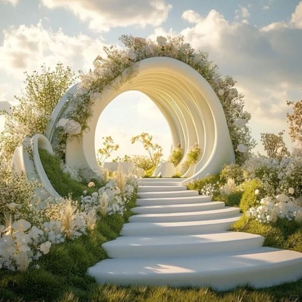 Nature Inspired Wedding Sculpture Wall Geometric Botanical Backdrops For Lawn Ceremonies